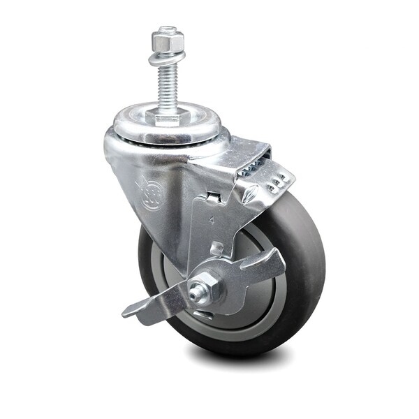 Service Caster 4 Inch Thermoplastic Rubber Swivel 3/8 Inch Threaded Stem Caster with Brake SCC SCC-TS20S414-TPRB-TLB-381615 - main